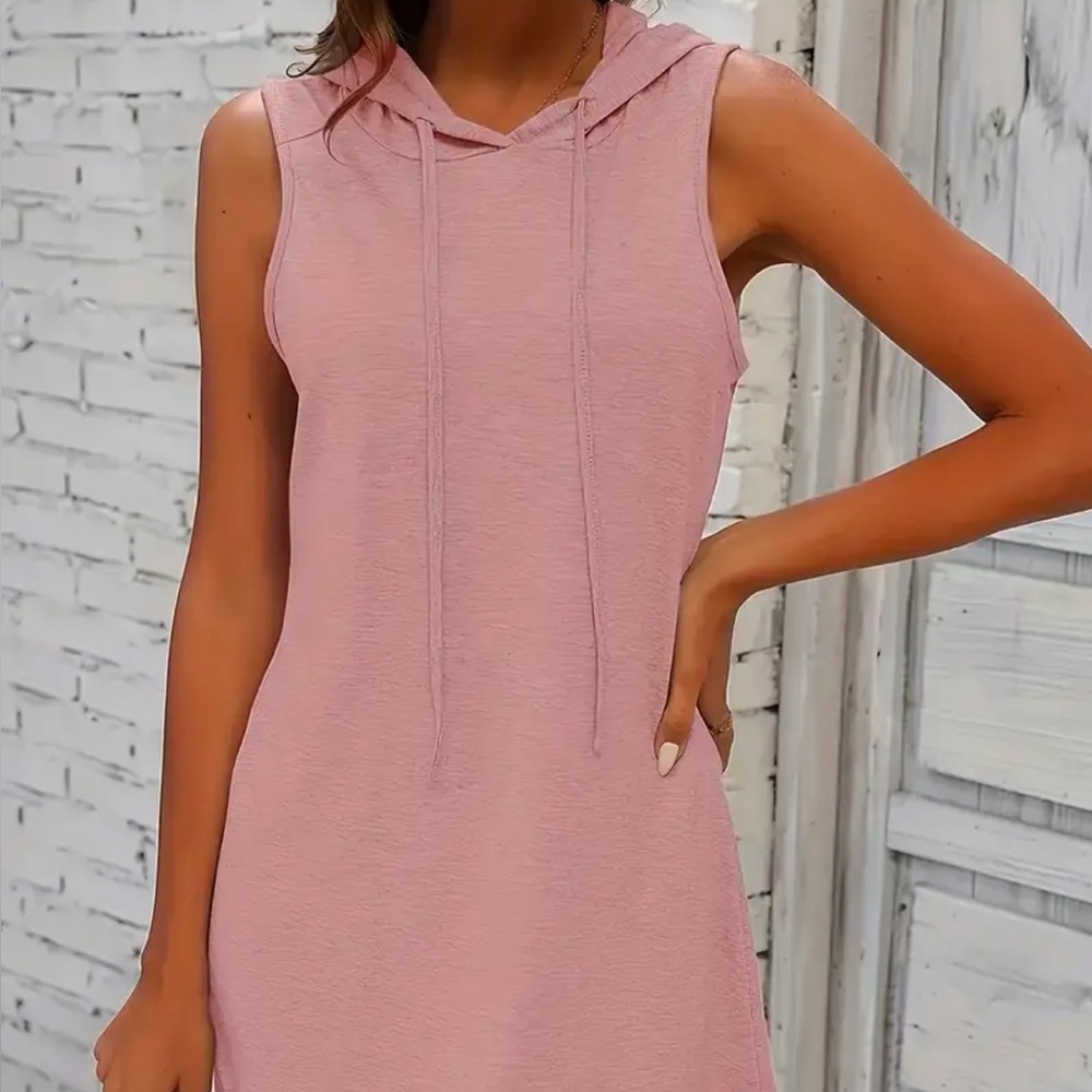 New Rose Pink Tank Top/Sweatshirt Dress with Hood Size Small